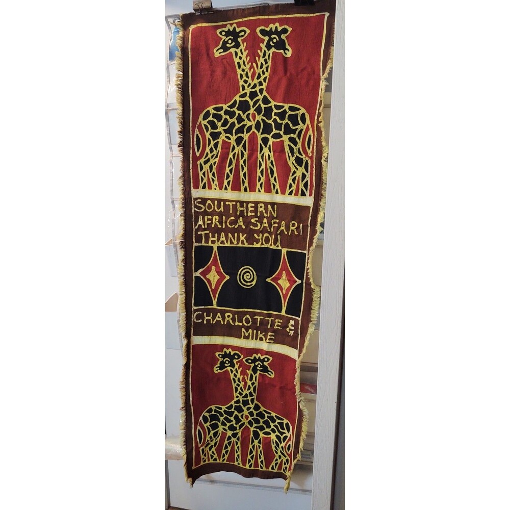 Hand Painted African Art Giraffe Batik Wall Hanging Runner Safari Souvenir